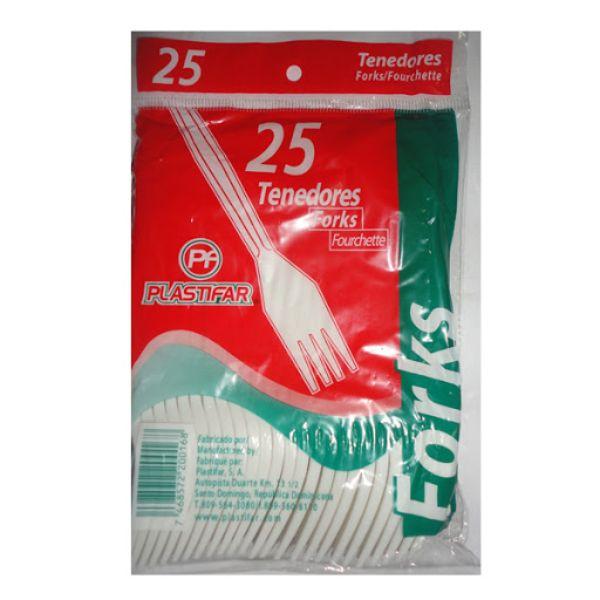Tenedores Blancos Desechables Plásticos Plastifar (25 uds